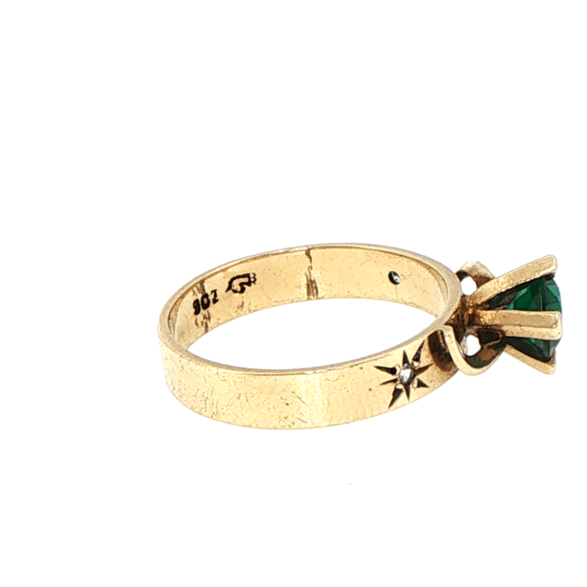 9ct Yellow Gold Green Stone Ring with Starburst Accents - Mega Cash Sydney