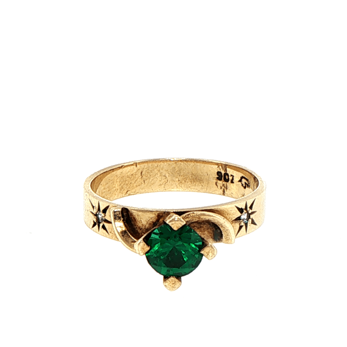 9ct Yellow Gold Green Stone Ring with Starburst Accents - Mega Cash Sydney
