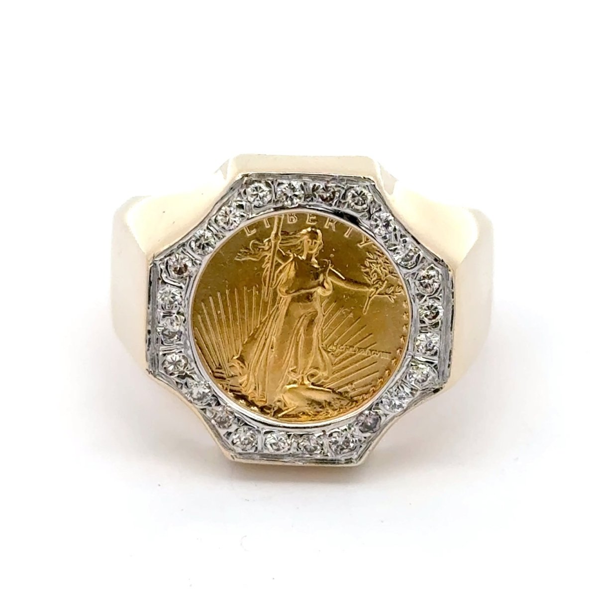 9ct Yellow Gold Liberty Coin Signet Ring with Diamond Halo - Mega Cash Sydney