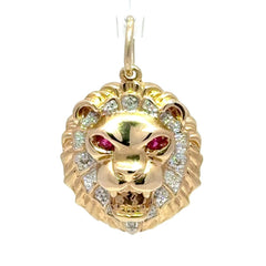 9ct Yellow Gold Lion Head Pendant with Ruby Eyes - Mega Cash Sydney