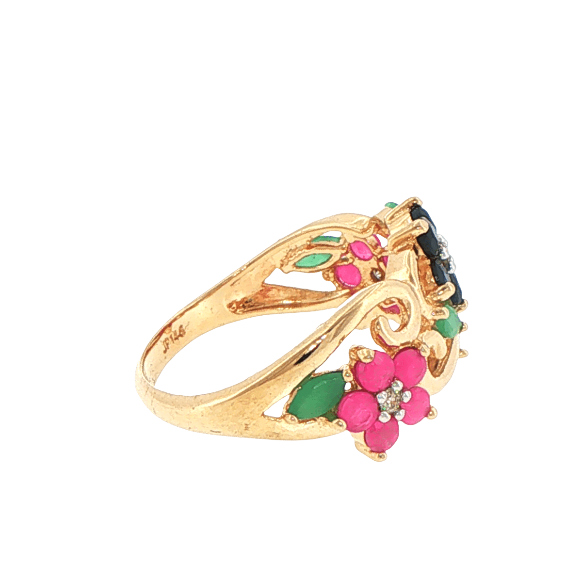 9ct Yellow Gold Multi Gemstone and Diamonds Flower Ring - Mega Cash Sydney