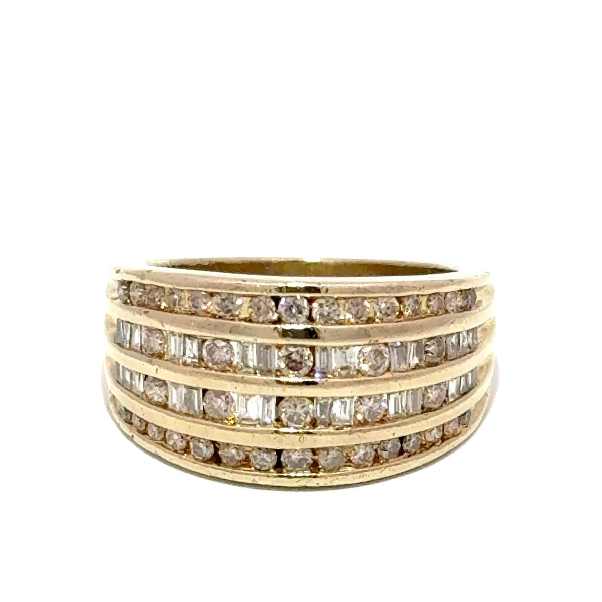 9ct Yellow Gold Multi - Row Round and Baguette Diamond Band - Mega Cash Sydney
