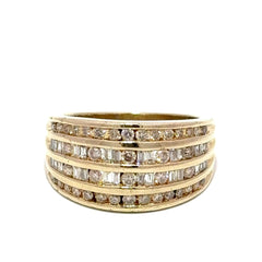 9ct Yellow Gold Multi - Row Round and Baguette Diamond Band - Mega Cash Sydney