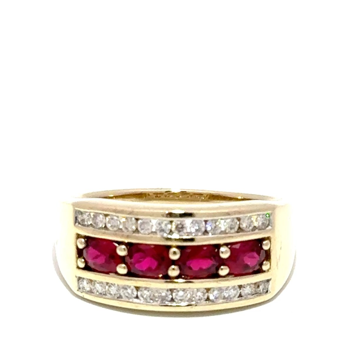 9ct Yellow Gold Multi-Row Ruby and Diamond Band Ring - Mega Cash Sydney