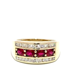 9ct Yellow Gold Multi-Row Ruby and Diamond Band Ring - Mega Cash Sydney
