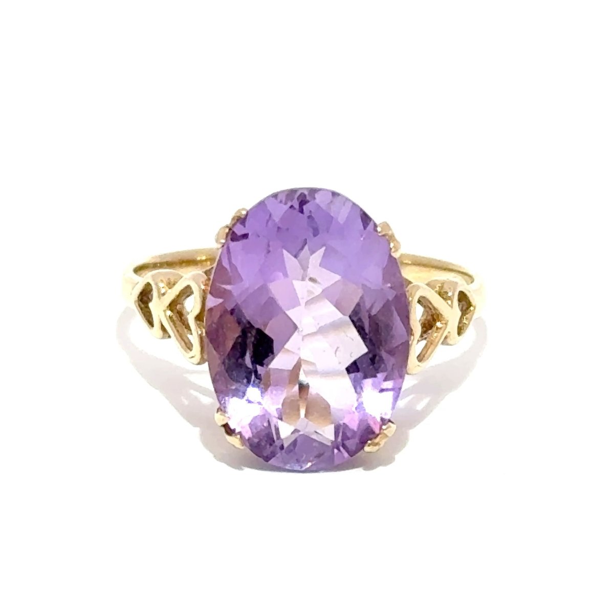9ct Yellow Gold Oval Amethyst Solitaire Ring with Heart Accents - Mega Cash Sydney