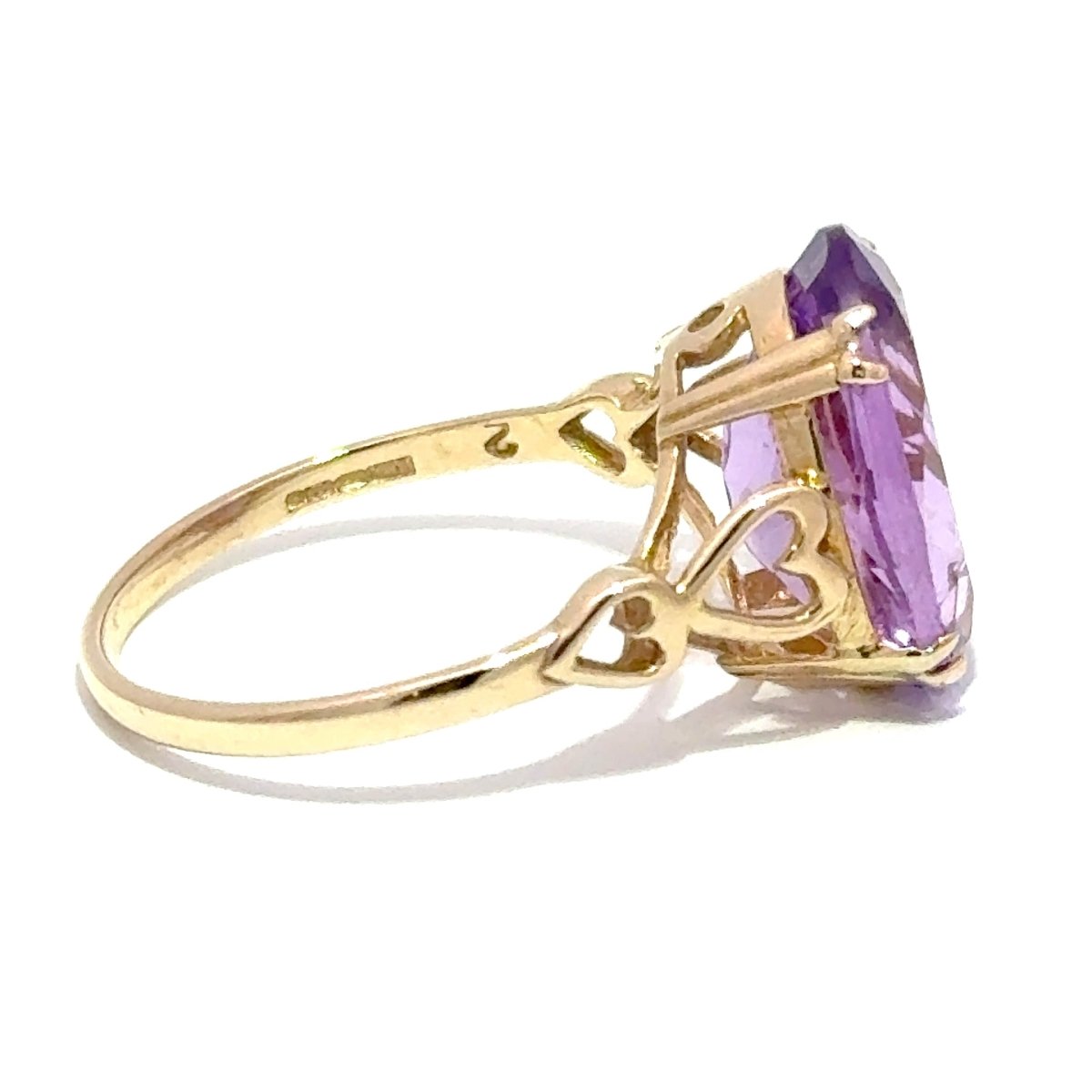 9ct Yellow Gold Oval Amethyst Solitaire Ring with Heart Accents - Mega Cash Sydney