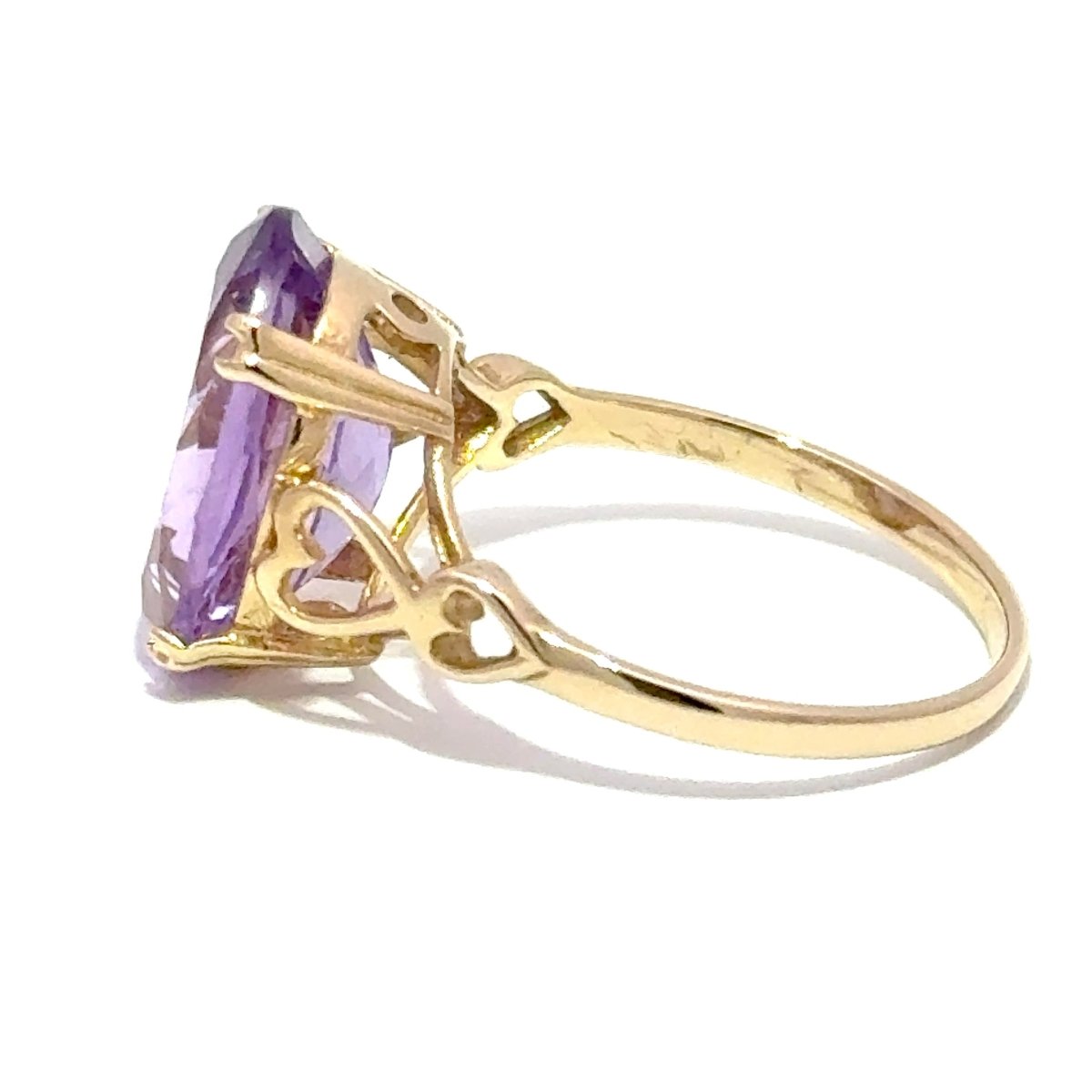 9ct Yellow Gold Oval Amethyst Solitaire Ring with Heart Accents - Mega Cash Sydney