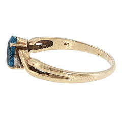 9ct Yellow Gold Oval Blue Topaz Twisted Band Ring - Mega Cash Sydney