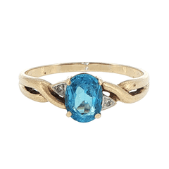 9ct Yellow Gold Oval Blue Topaz Twisted Band Ring - Mega Cash Sydney