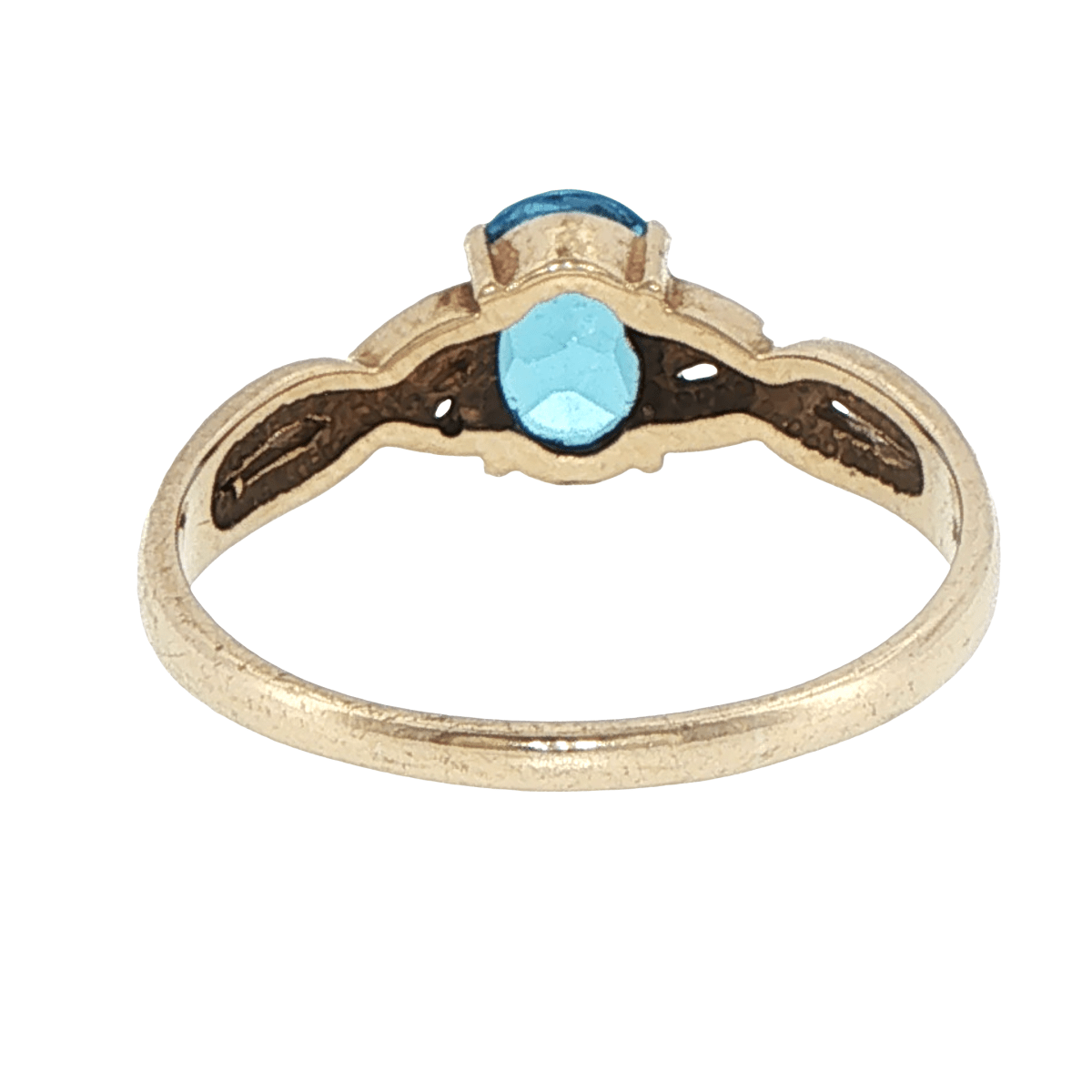 9ct Yellow Gold Oval Blue Topaz Twisted Band Ring - Mega Cash Sydney