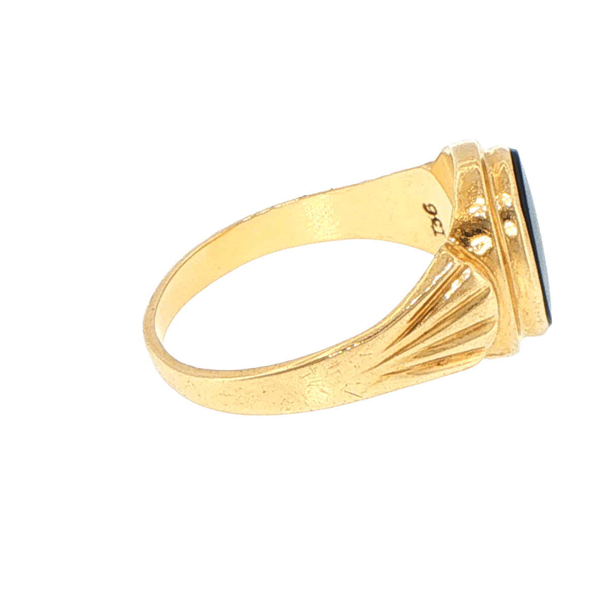 9ct Yellow Gold Oval Onyx Signet Ring with Ribbed Shoulders - Mega Cash Sydney