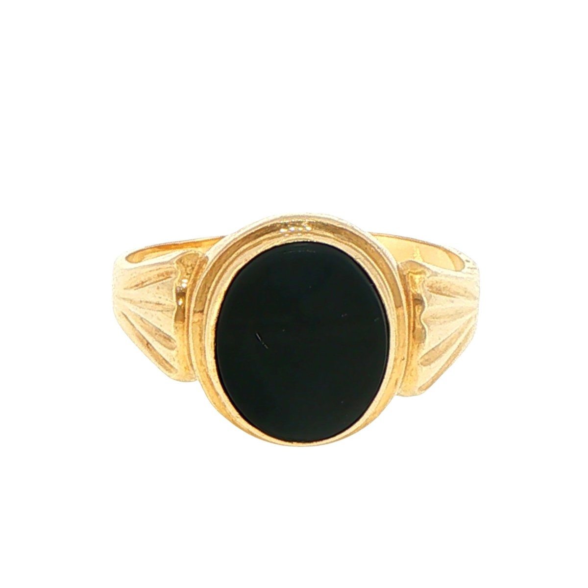9ct Yellow Gold Oval Onyx Signet Ring with Ribbed Shoulders - Mega Cash Sydney