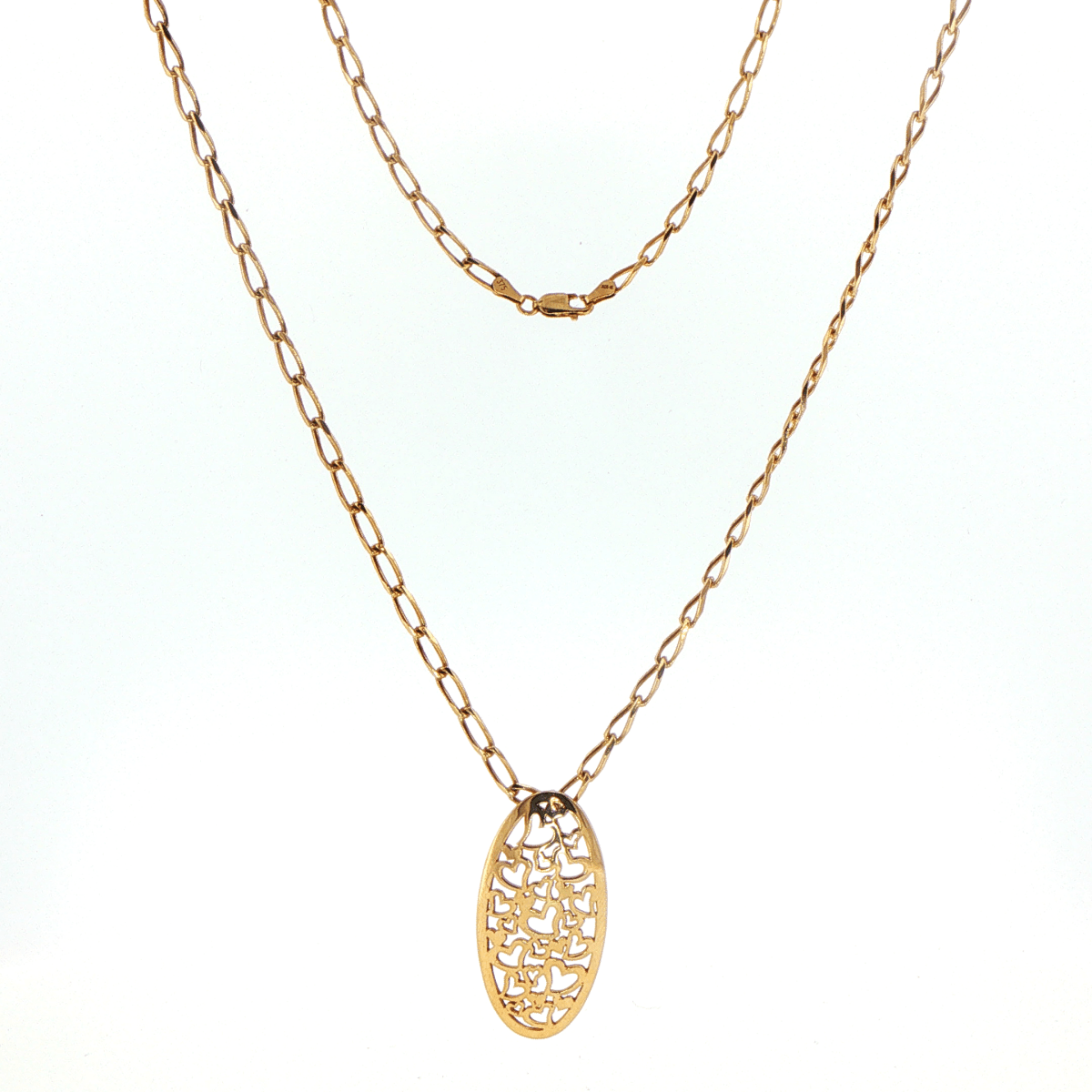 9ct Yellow Gold Oval Pendant Necklace with Heart Motif - Mega Cash Sydney