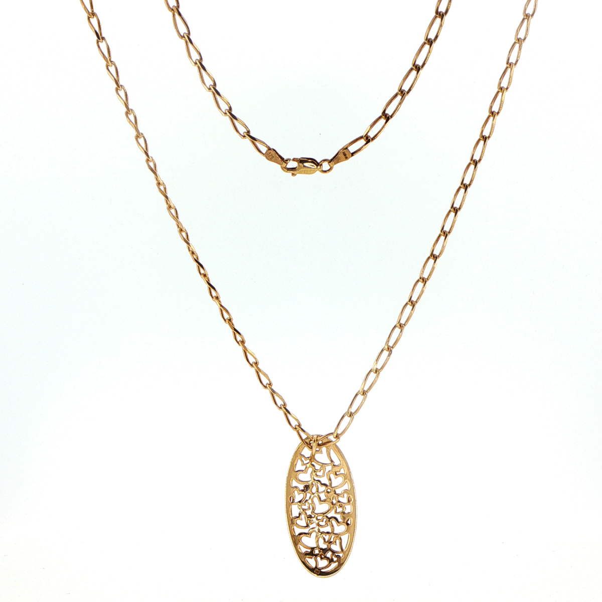 9ct Yellow Gold Oval Pendant Necklace with Heart Motif - Mega Cash Sydney