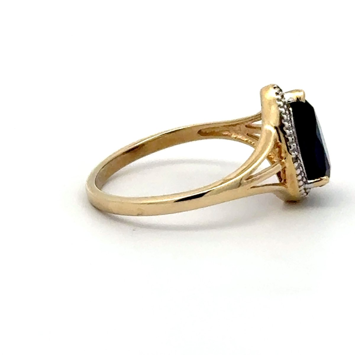 9ct Yellow Gold Pear-Cut Deep Blue Stone Halo Ring - Mega Cash Sydney