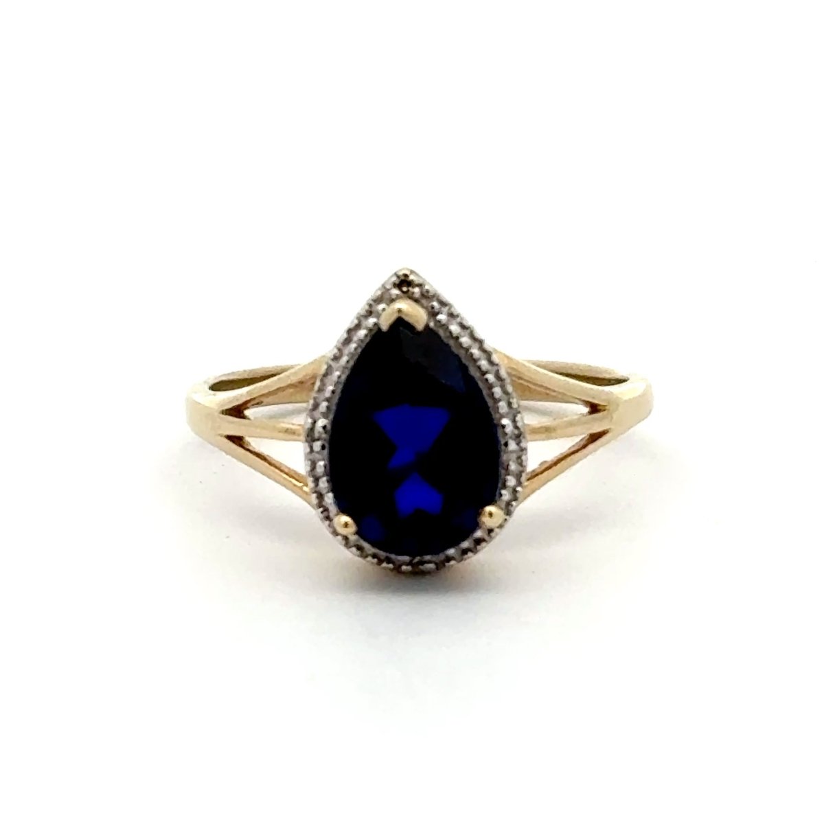 9ct Yellow Gold Pear-Cut Deep Blue Stone Halo Ring - Mega Cash Sydney