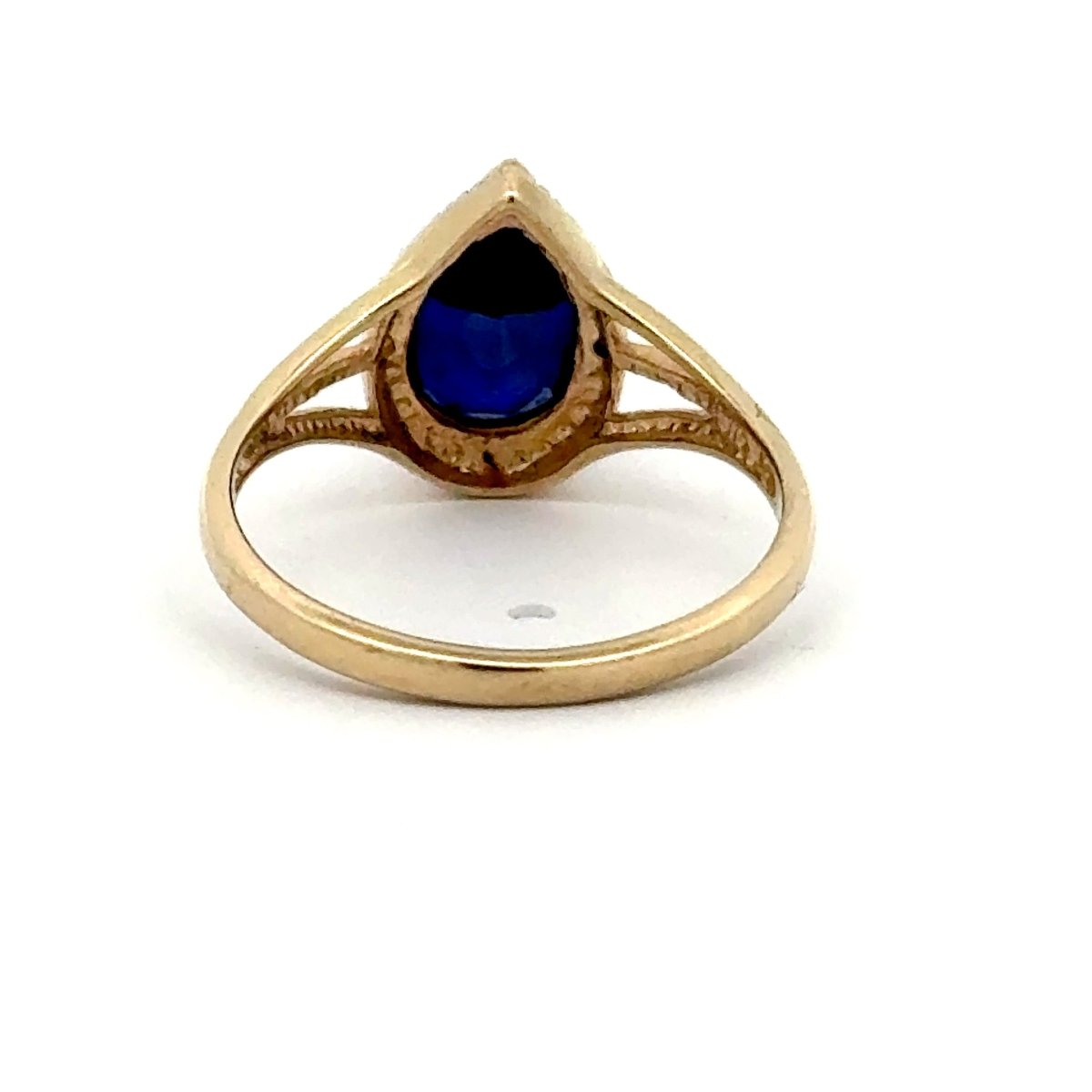 9ct Yellow Gold Pear-Cut Deep Blue Stone Halo Ring - Mega Cash Sydney