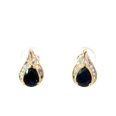 9ct Yellow Gold Pear-Shaped Deep Blue Sapphire Stud Earrings - Mega Cash Sydney