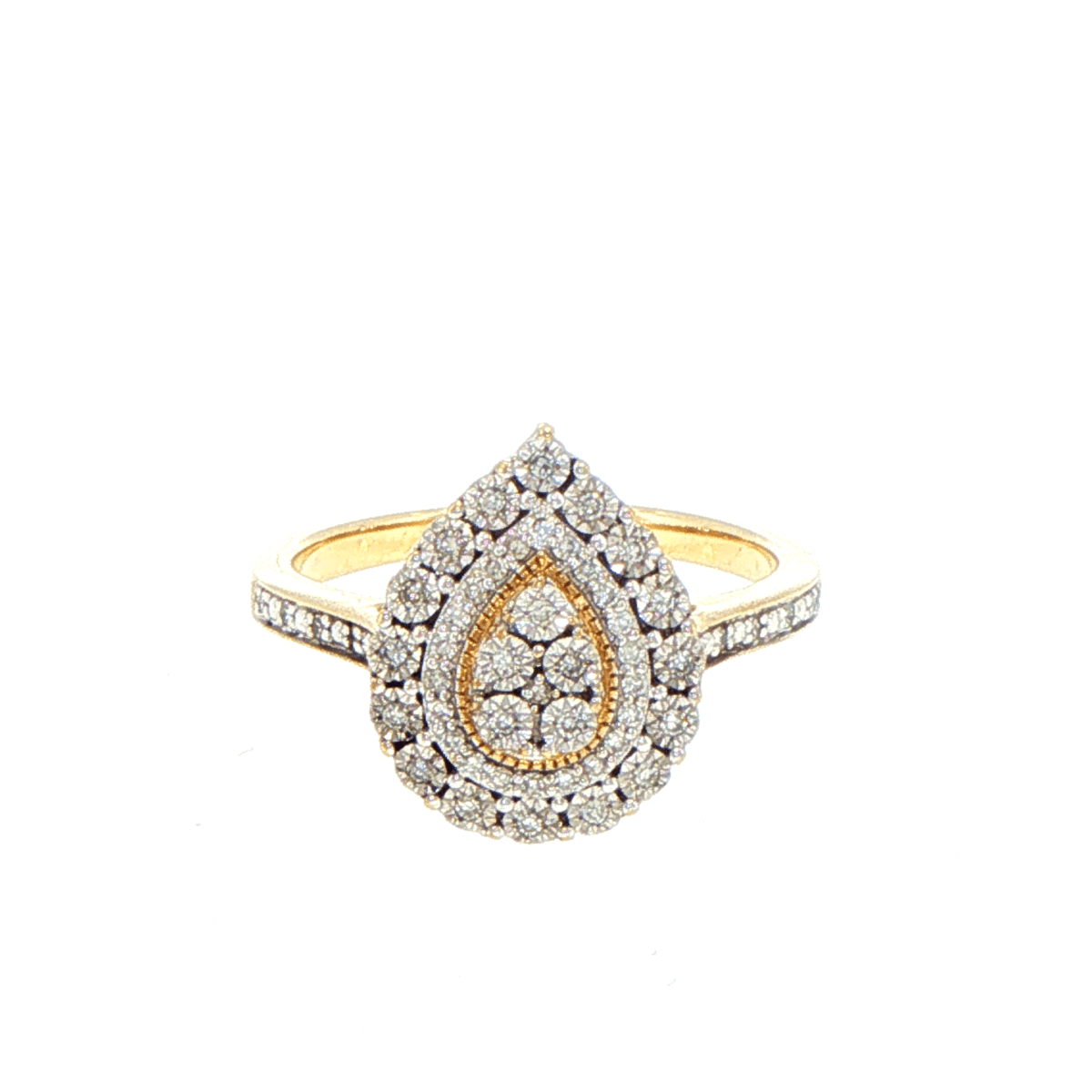 9ct Yellow Gold Pear-Shaped Diamond Cluster Halo Ring - Mega Cash Sydney