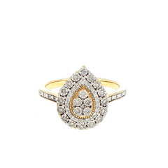 9ct Yellow Gold Pear-Shaped Diamond Cluster Halo Ring - Mega Cash Sydney