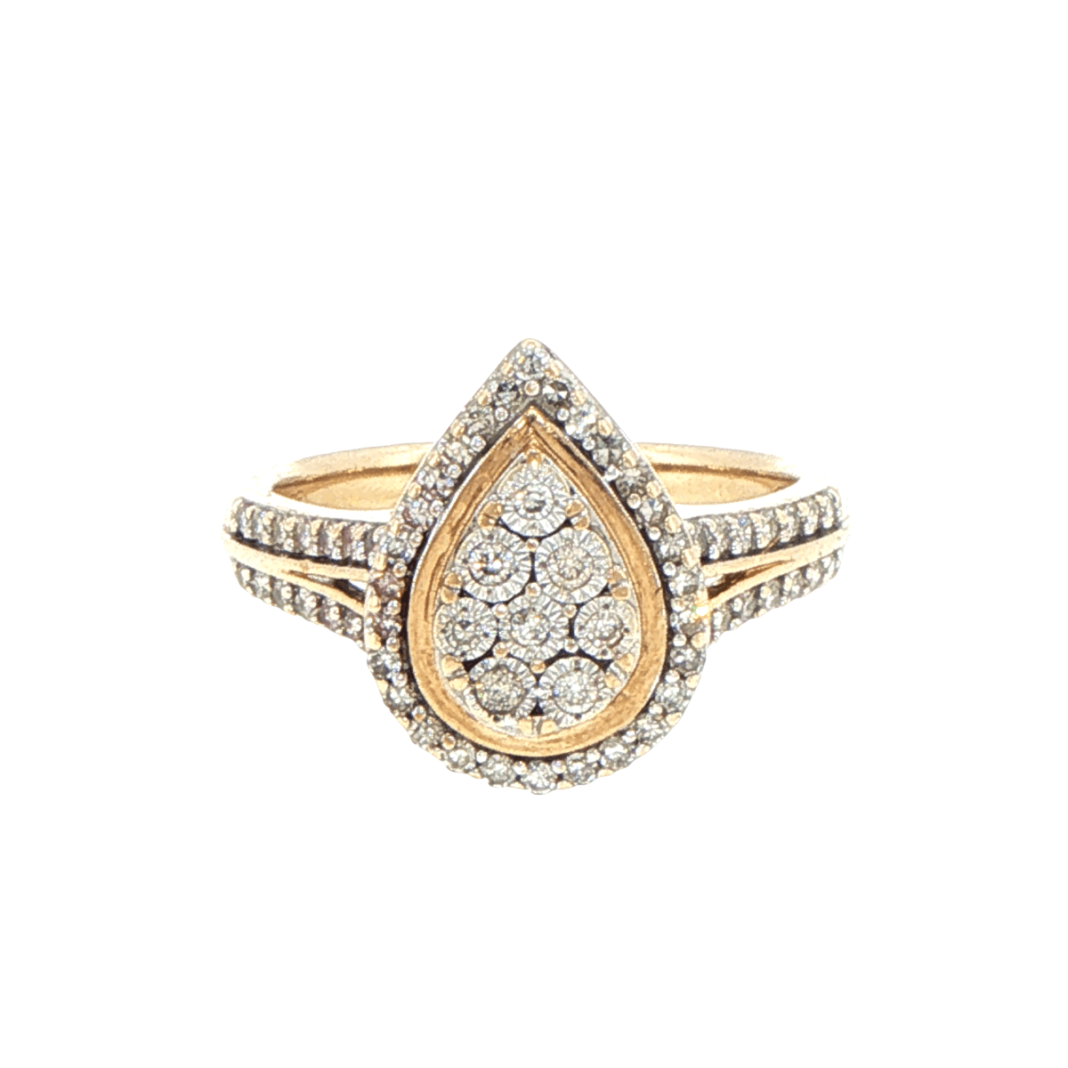 9ct Yellow Gold Pear Shaped Diamond Cluster Halo Ring - Mega Cash Sydney