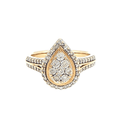 9ct Yellow Gold Pear Shaped Diamond Cluster Halo Ring - Mega Cash Sydney