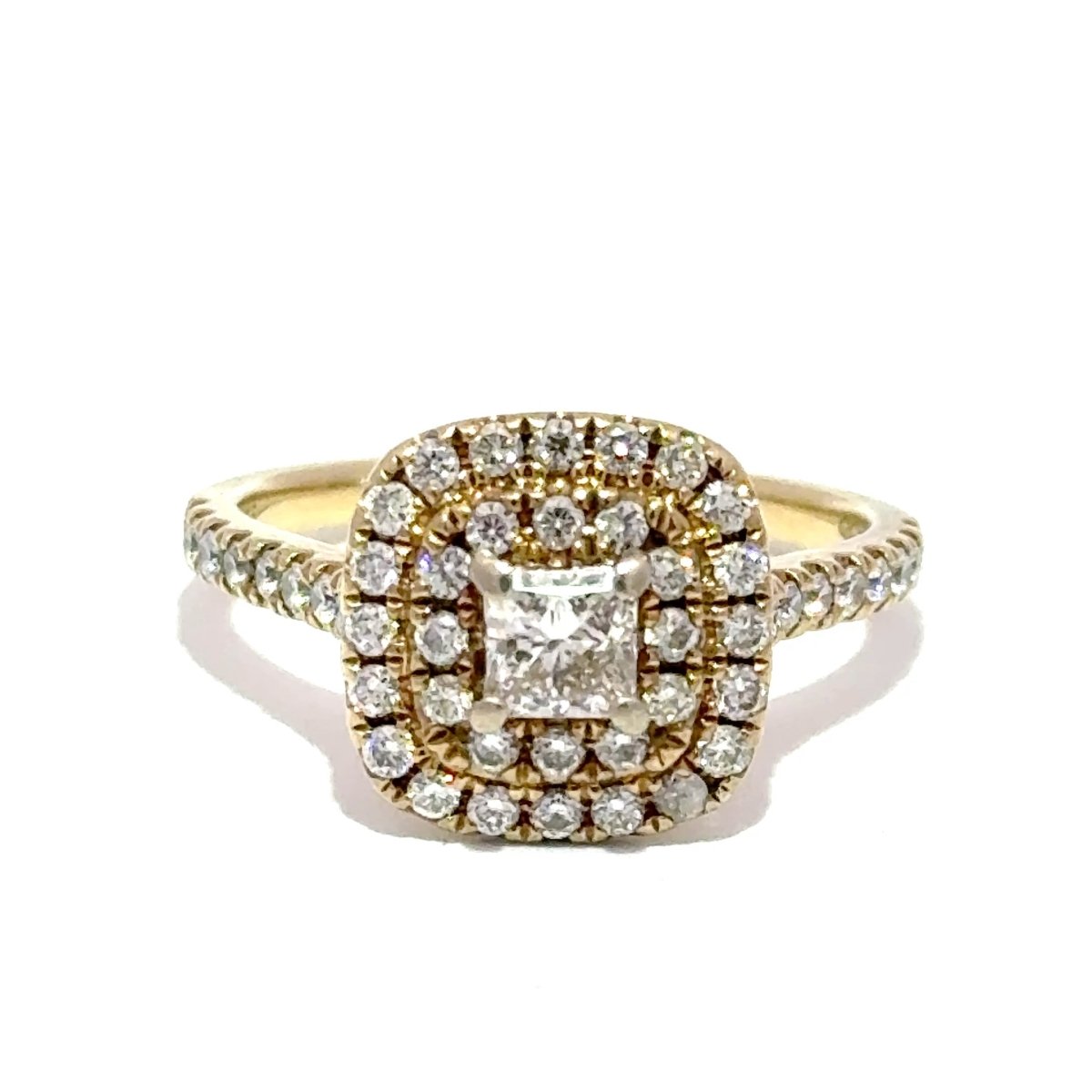9ct Yellow Gold Princess Cut Diamond Double Halo Engagement Ring - Mega Cash Sydney