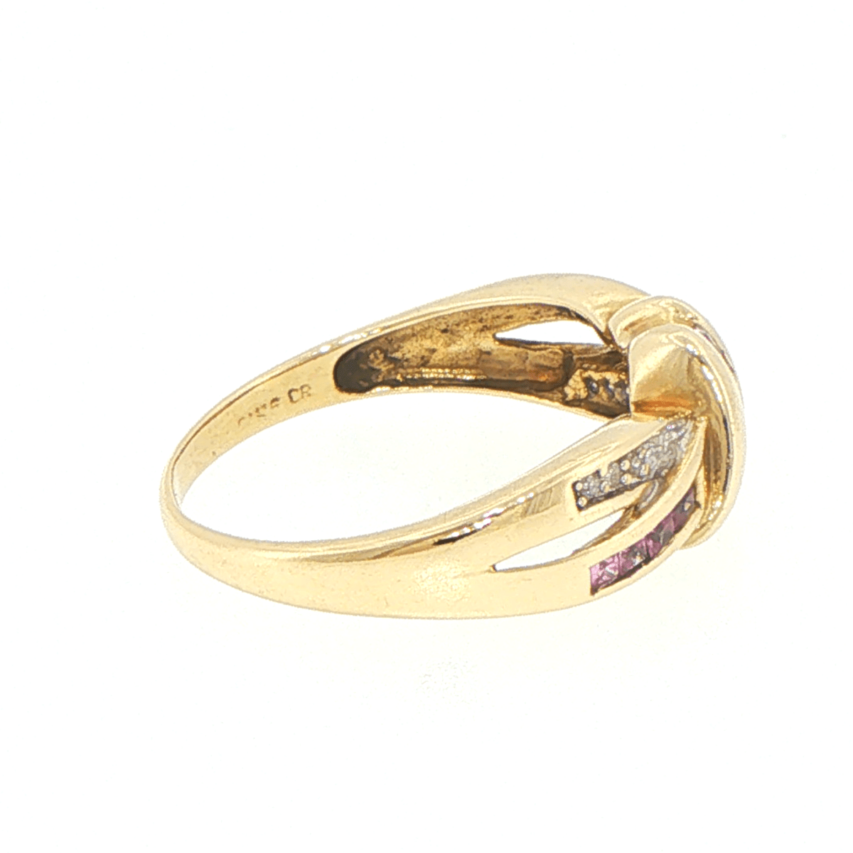 9ct Yellow Gold Purplish-Pink Multi-Stoned and Diamond Crossover Knot Ring - Mega Cash Sydney