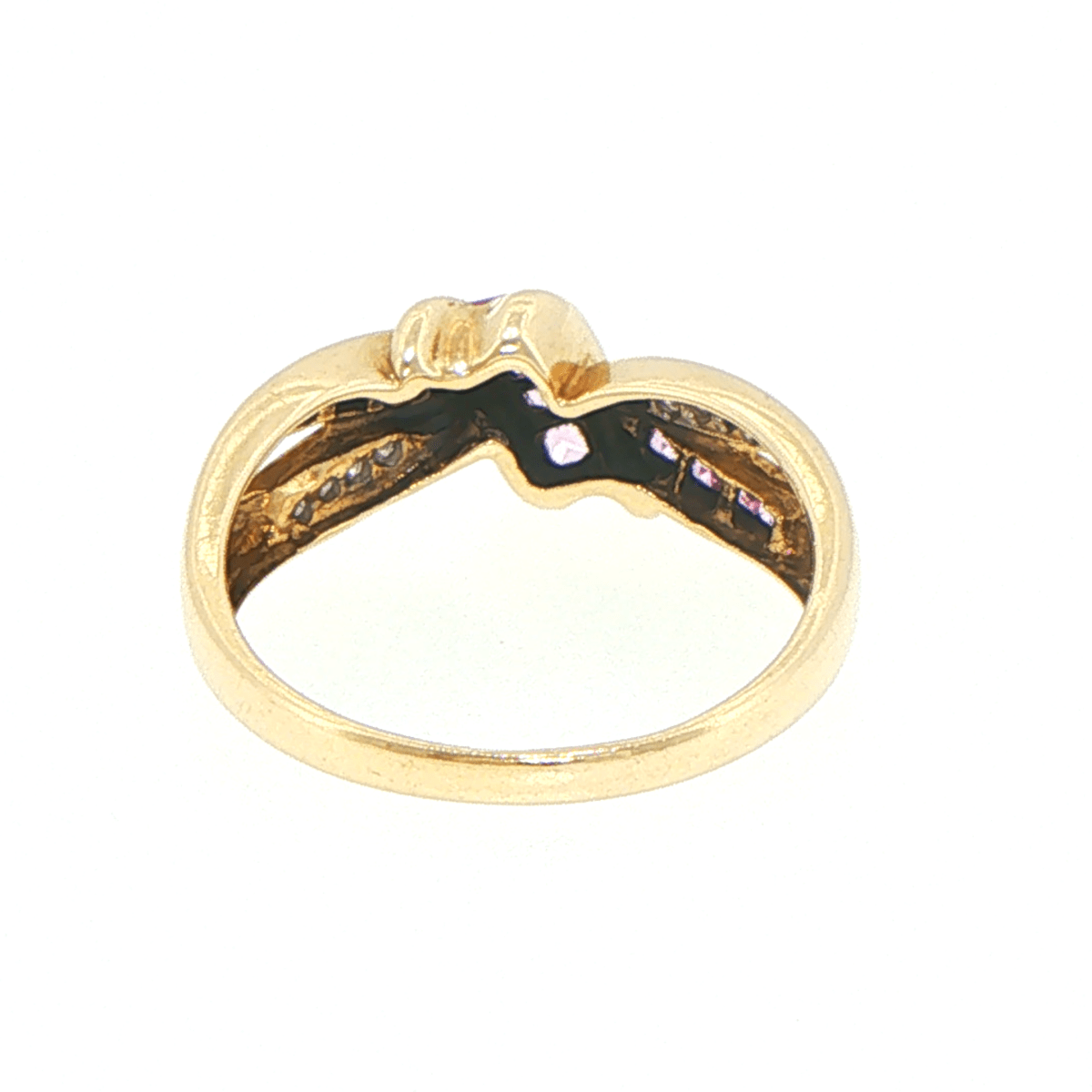9ct Yellow Gold Purplish-Pink Multi-Stoned and Diamond Crossover Knot Ring - Mega Cash Sydney
