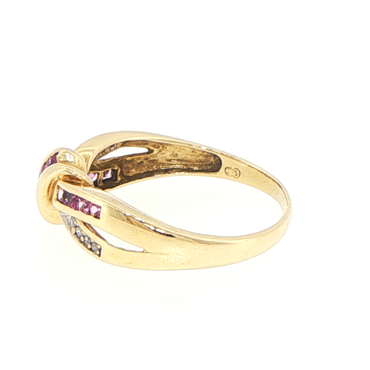 9ct Yellow Gold Purplish-Pink Multi-Stoned and Diamond Crossover Knot Ring - Mega Cash Sydney