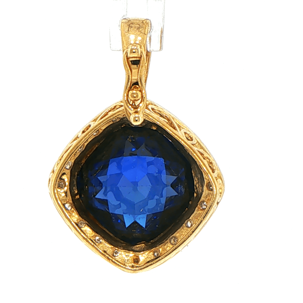 9ct Yellow Gold Royal Blue Sapphire and Diamond Halo Pendant - Mega Cash Sydney