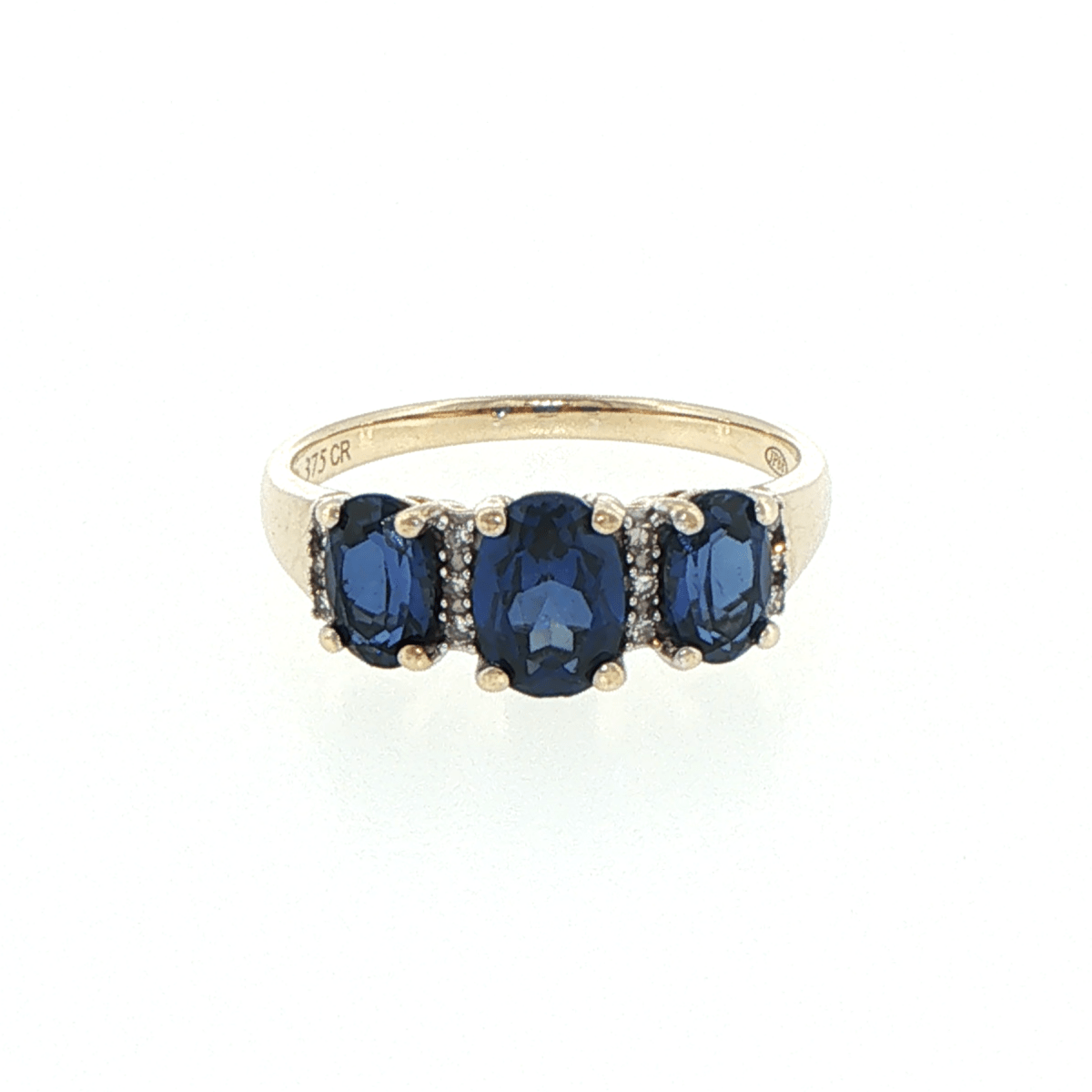 9ct Yellow Gold Royal Blue Three-Stone and Diamond Ring - Mega Cash Sydney