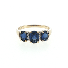 9ct Yellow Gold Royal Blue Three-Stone and Diamond Ring - Mega Cash Sydney