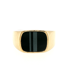 9ct Yellow Gold Striped Onyx Signet Ring - Mega Cash Sydney
