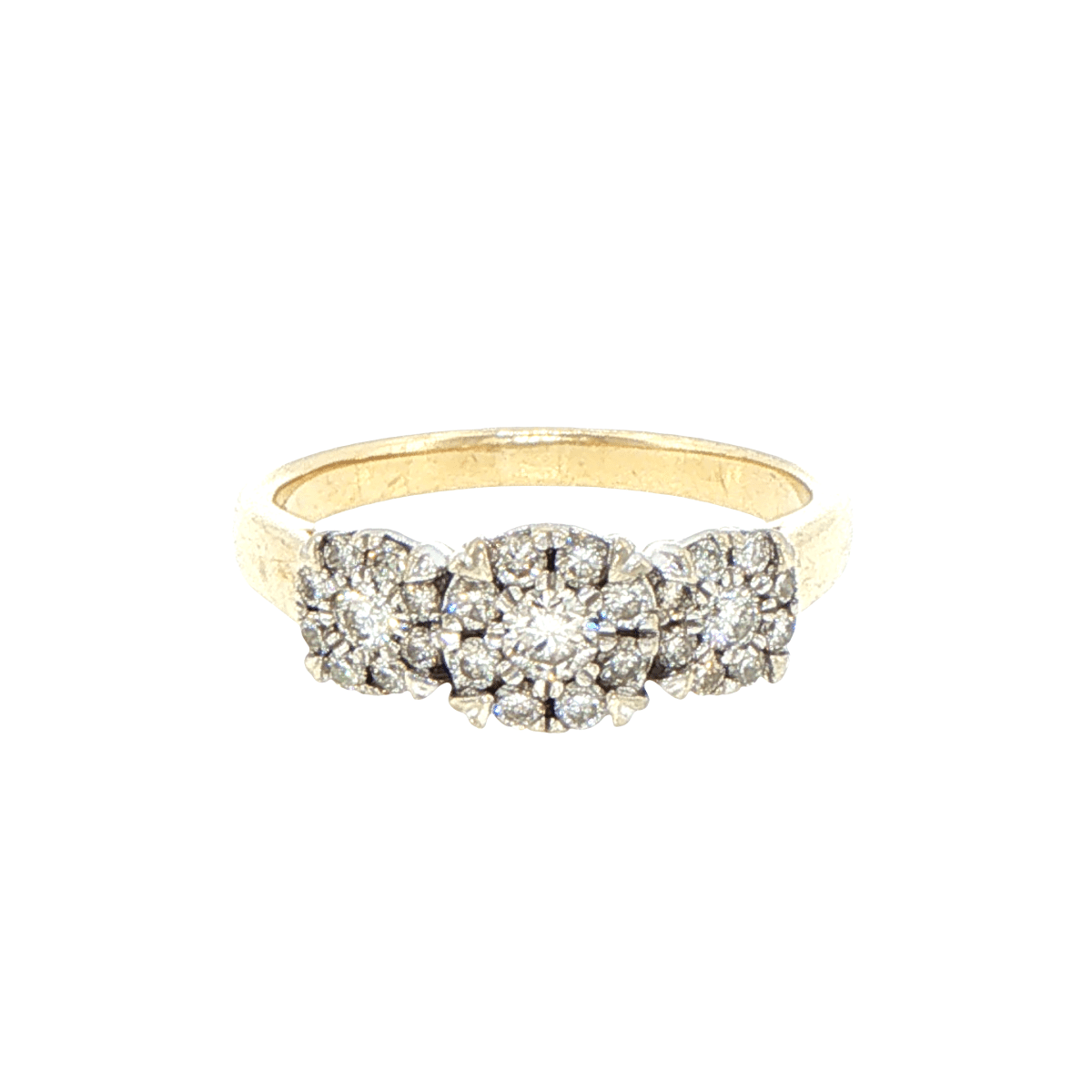 9ct Yellow Gold Three-Cluster Diamond Ring - Mega Cash Sydney