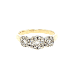 9ct Yellow Gold Three-Cluster Diamond Ring - Mega Cash Sydney