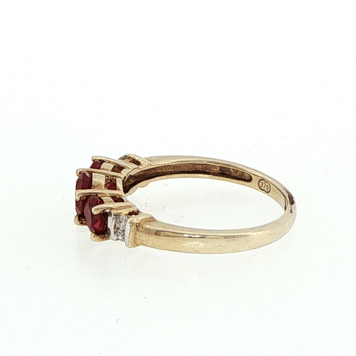 9ct Yellow Gold Three-Stone Created Ruby and Diamonds Ring - Mega Cash Sydney