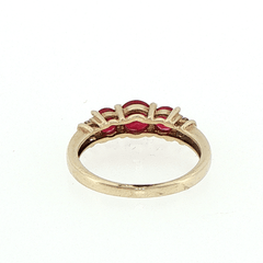 9ct Yellow Gold Three-Stone Created Ruby and Diamonds Ring - Mega Cash Sydney
