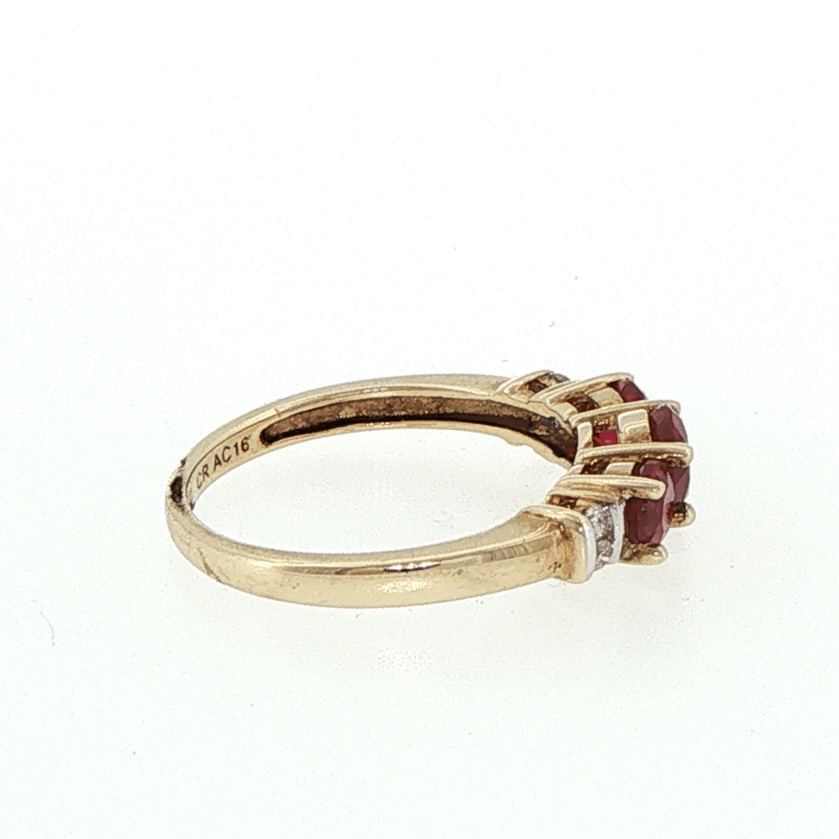 9ct Yellow Gold Three-Stone Created Ruby and Diamonds Ring - Mega Cash Sydney