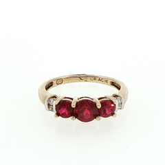 9ct Yellow Gold Three-Stone Created Ruby and Diamonds Ring - Mega Cash Sydney