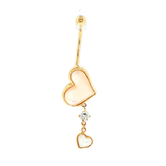 9ct Yellow Gold-Tone Cubic Zirconia Pearlescent Heart Dangle Navel Ring - Mega Cash Sydney