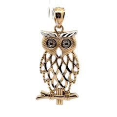 9ct Yellow Gold Two-Tone Openwork Owl Pendant - Mega Cash Sydney