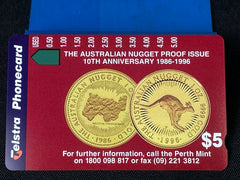 Telstra Phonecard $5 The Australian Nugget Proof Issue 10th Anniversary 1986-1996