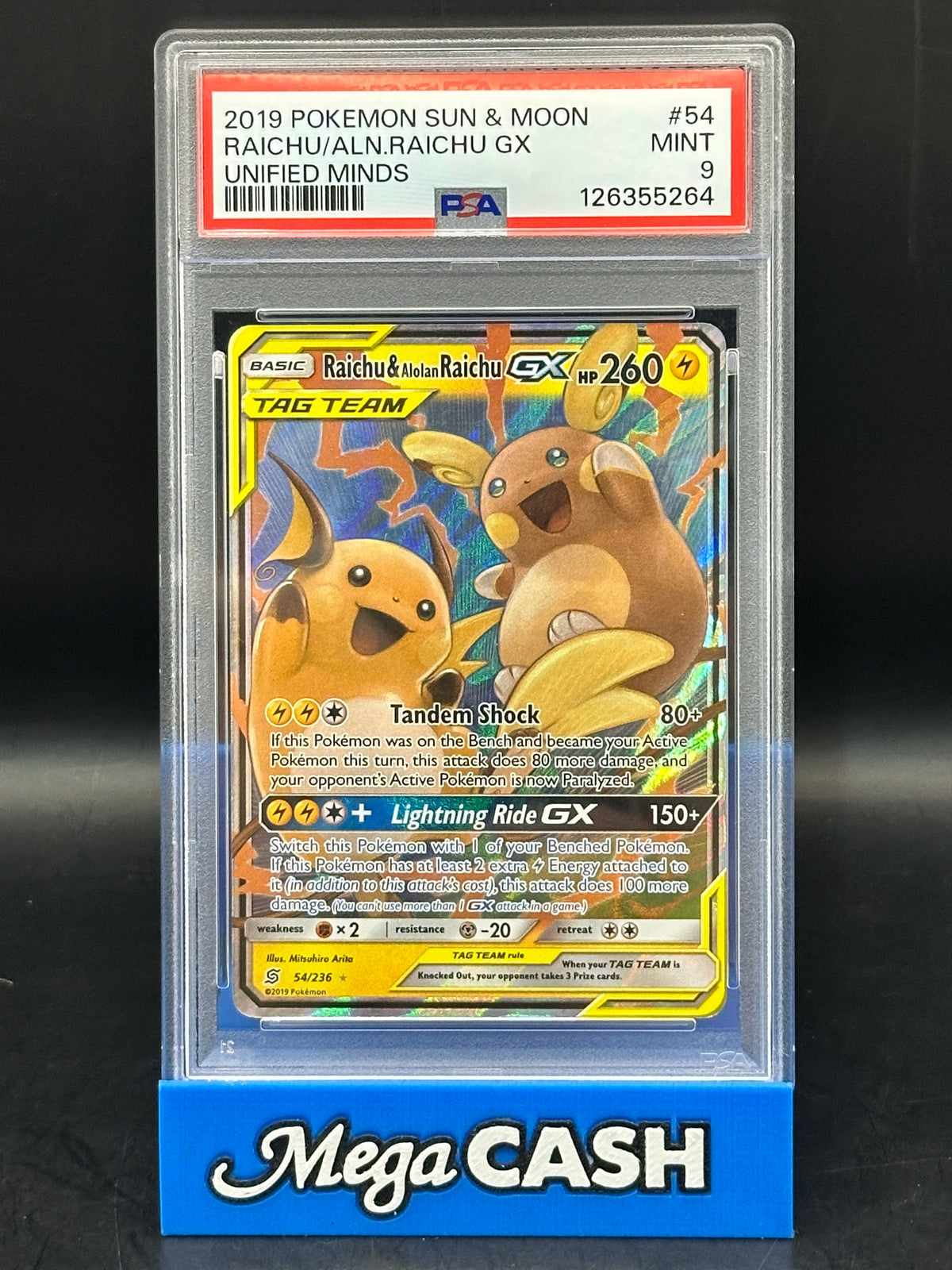 PSA 9 Raichu & Alolan Raichu GX - Unified Minds - 54/236