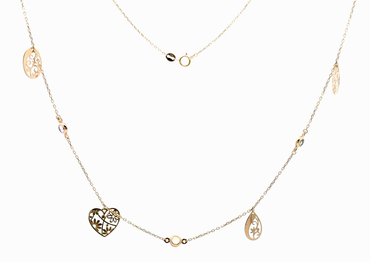 9ct Yellow Gold Cut-Out Charm and Crystal Necklace