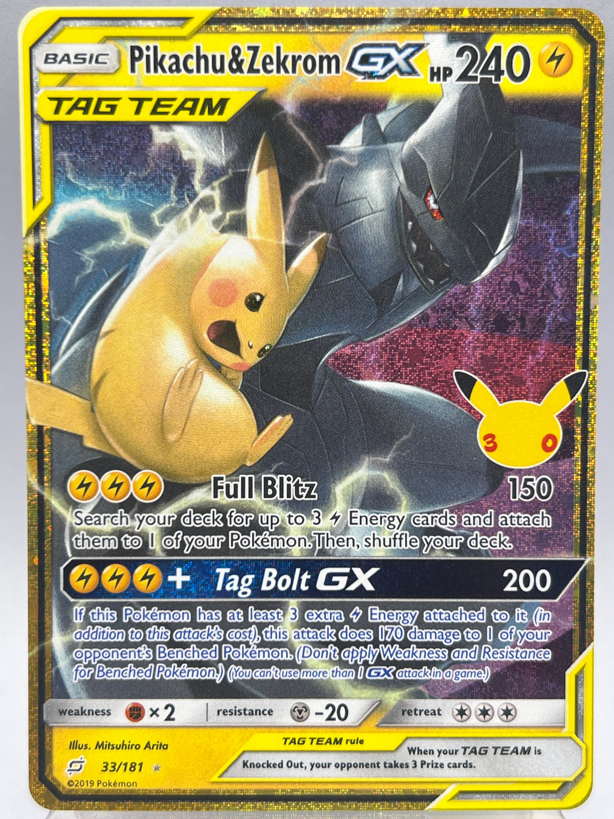 Pokemon - Pikachu & Zekrom Gx 33/181 30TH Celebrations