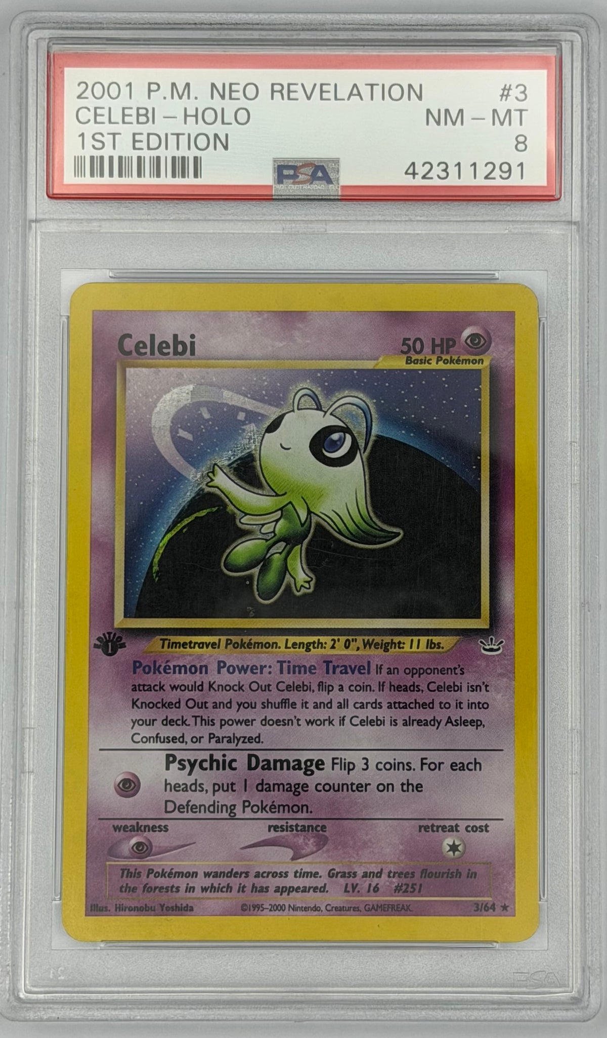 Pokemon PSA 8 Celebi 3/64 1st Edition Holo Neo Revelation