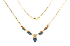 14ct Yellow Gold Royal Blue Sapphire Marquise Necklace + Valued at $6,000!