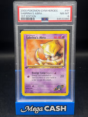 PSA 8 Sabrina’s Abra 91/132 1ST Edition Gym Hero’s